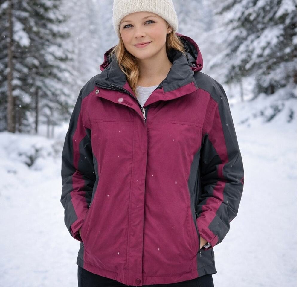 Quest Maroon Hooded Zip Ski Winter Snowboard Jacket Large